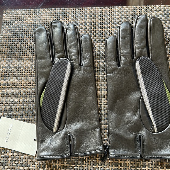 Gucci Men’s Vintage Striped Leather Gloves NWT | Cashmere-Lined | Italian Luxury - Picture 4 of 8